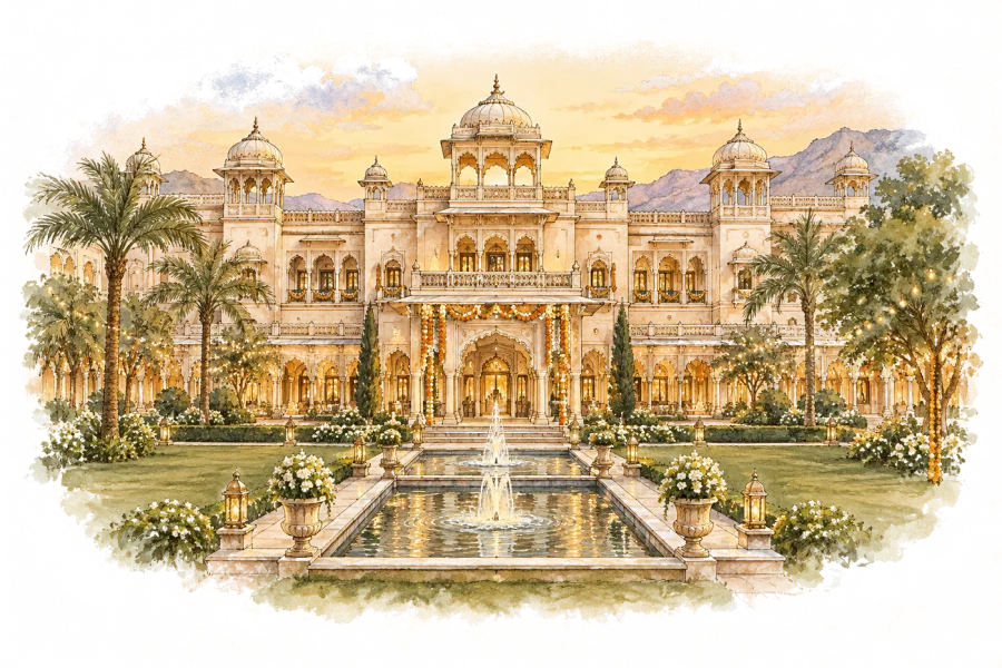 A watercolour sketch of the resort